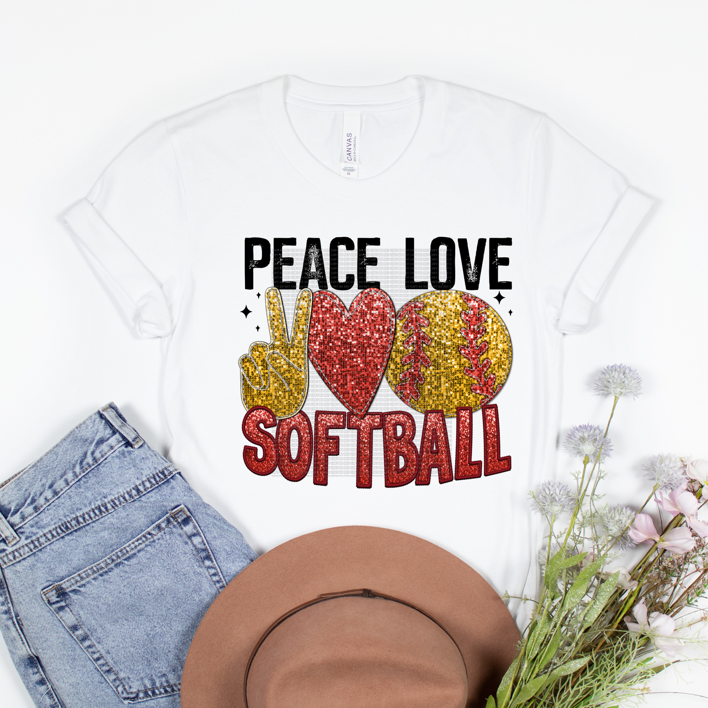 Peace Love Softball faux sequin HTV