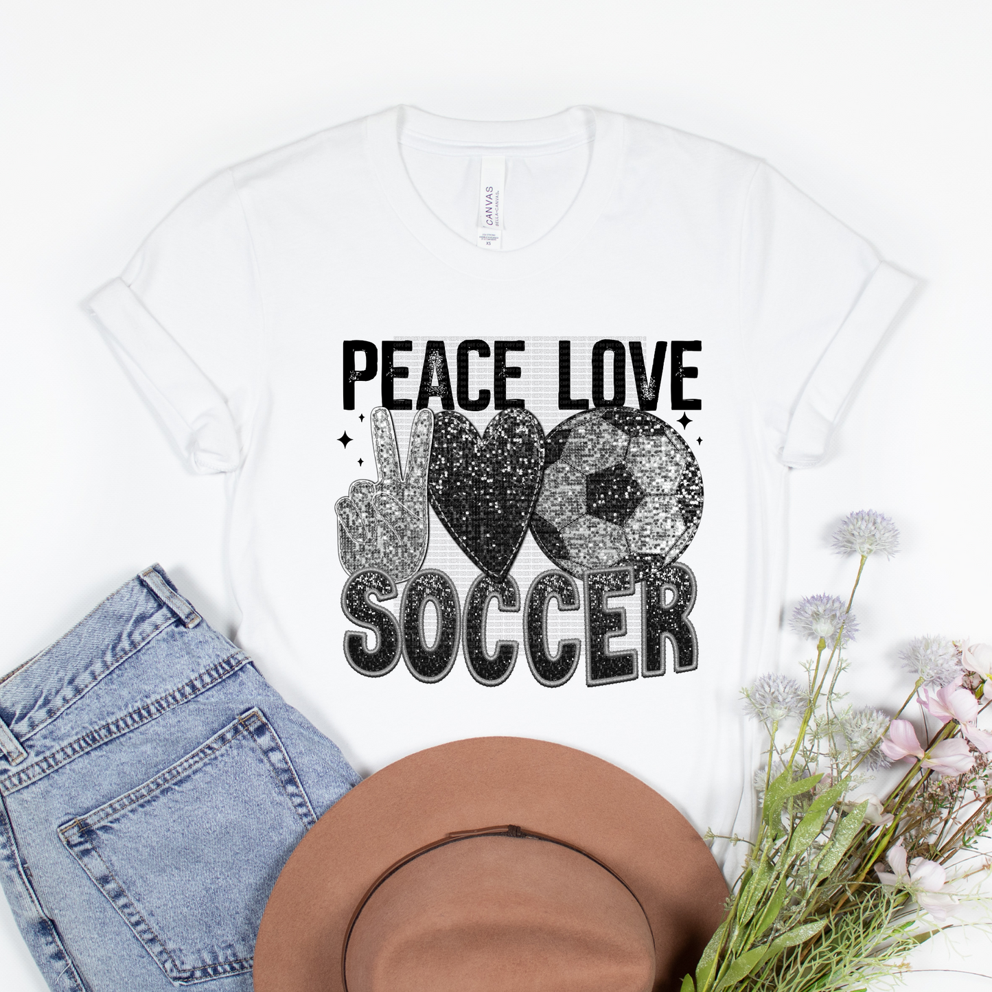 Peace love Soccer faux sequin HTV