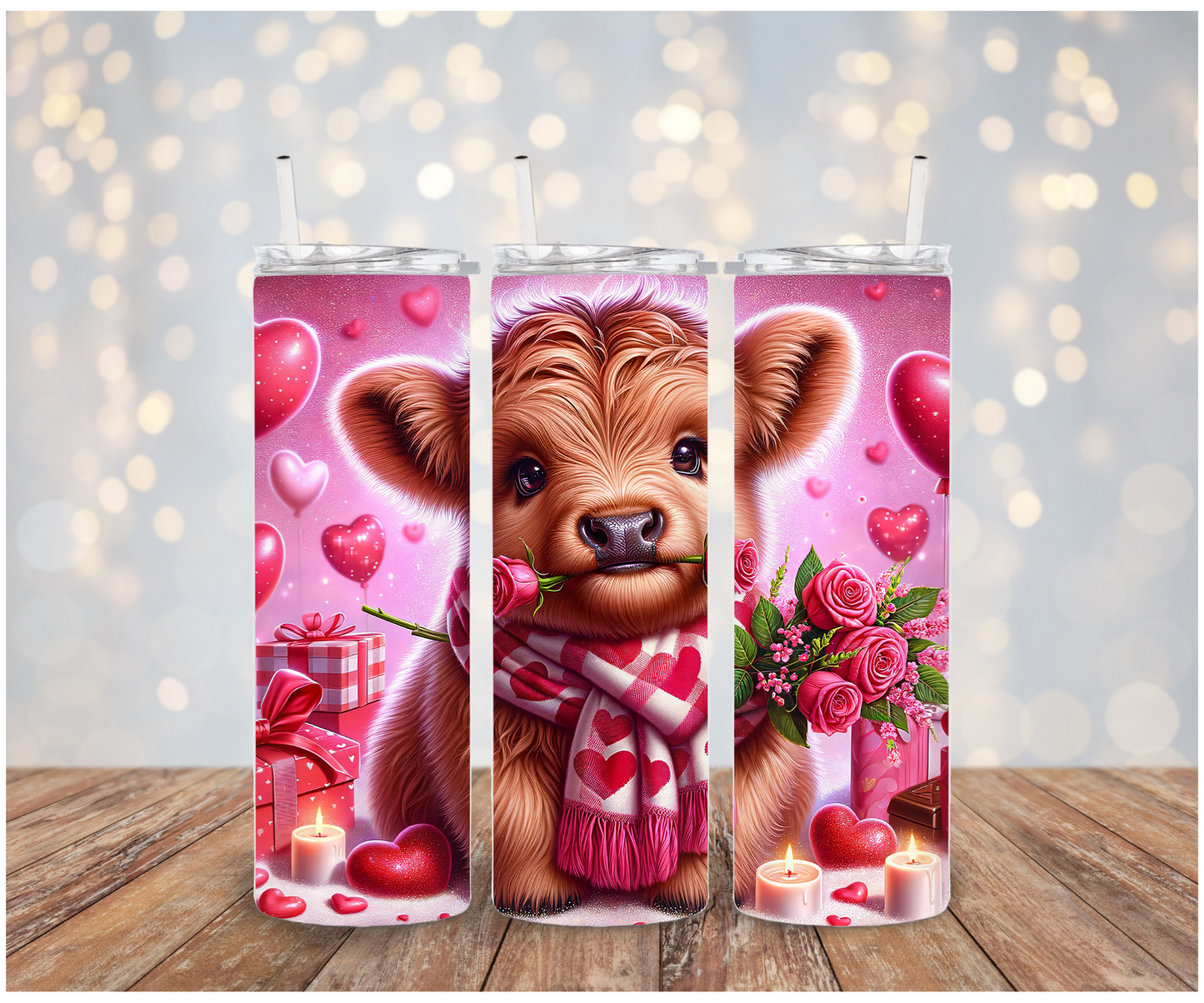 V Day Cow with Rose Sublimation Transfer