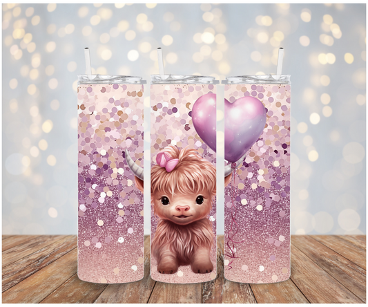 Purple Heart Balloon Highland cow  Sublimation Transfer