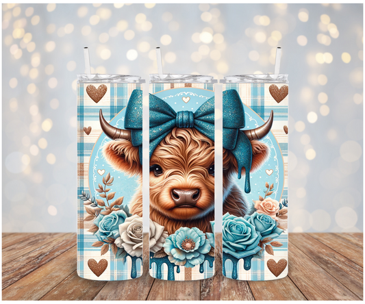 Blue Bow Highland Cow  Sublimation Transfer