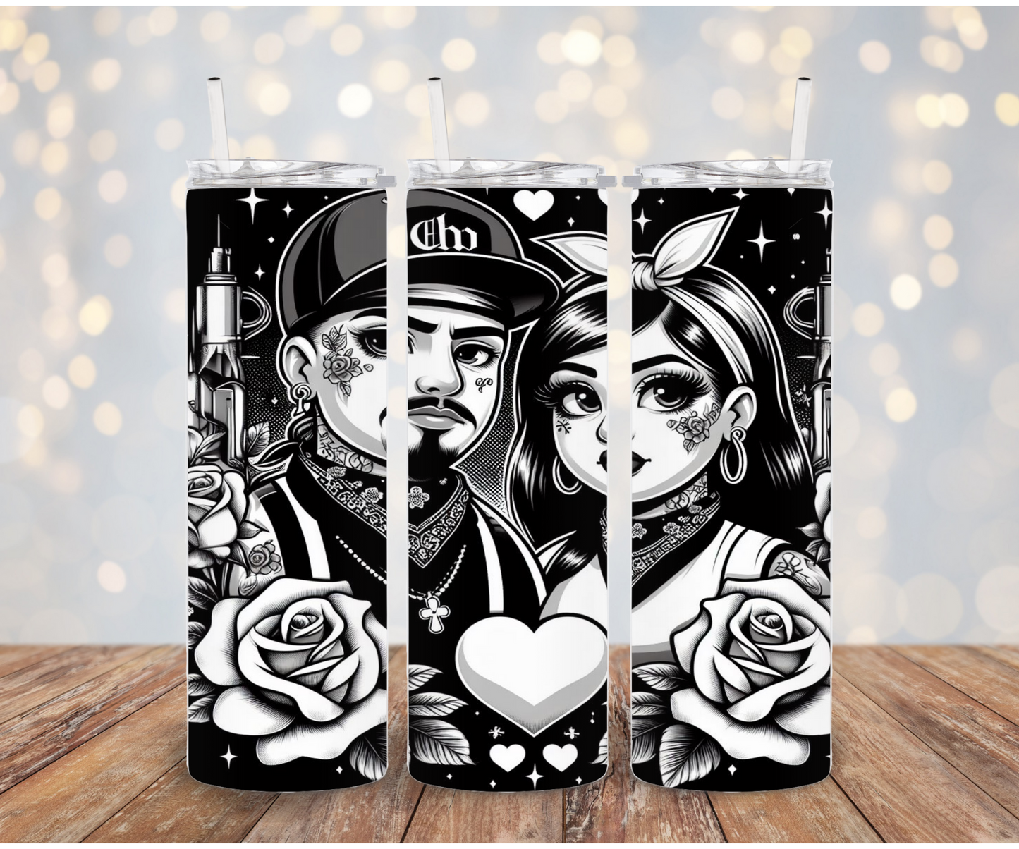 Black White cholo couple  Sublimation Transfer