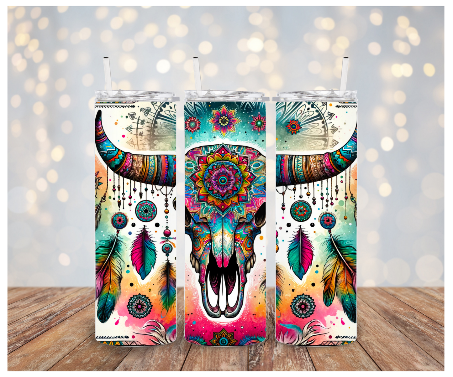 Western Colorful cow skull Sublimation Transfer