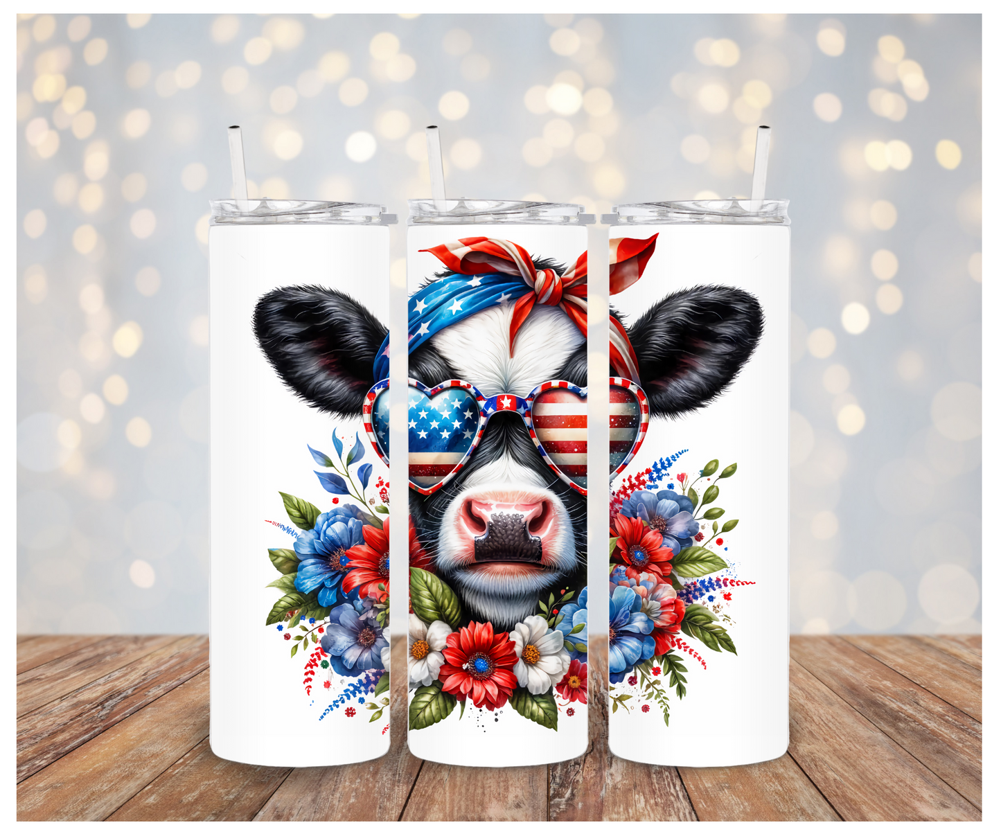 4th Of July Highland cow floral  Sublimation Transfer