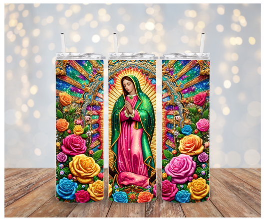 Rainbow floral Virgen  Tumbler transfer