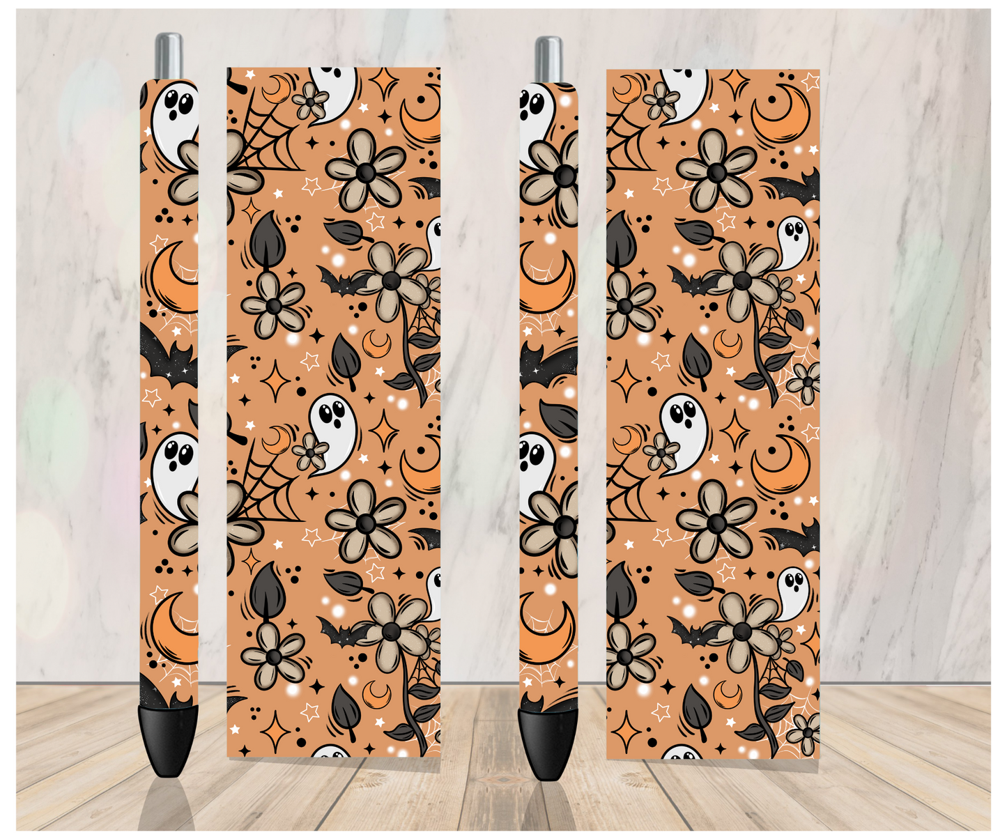 Floral ghost on orange Pen Wrap