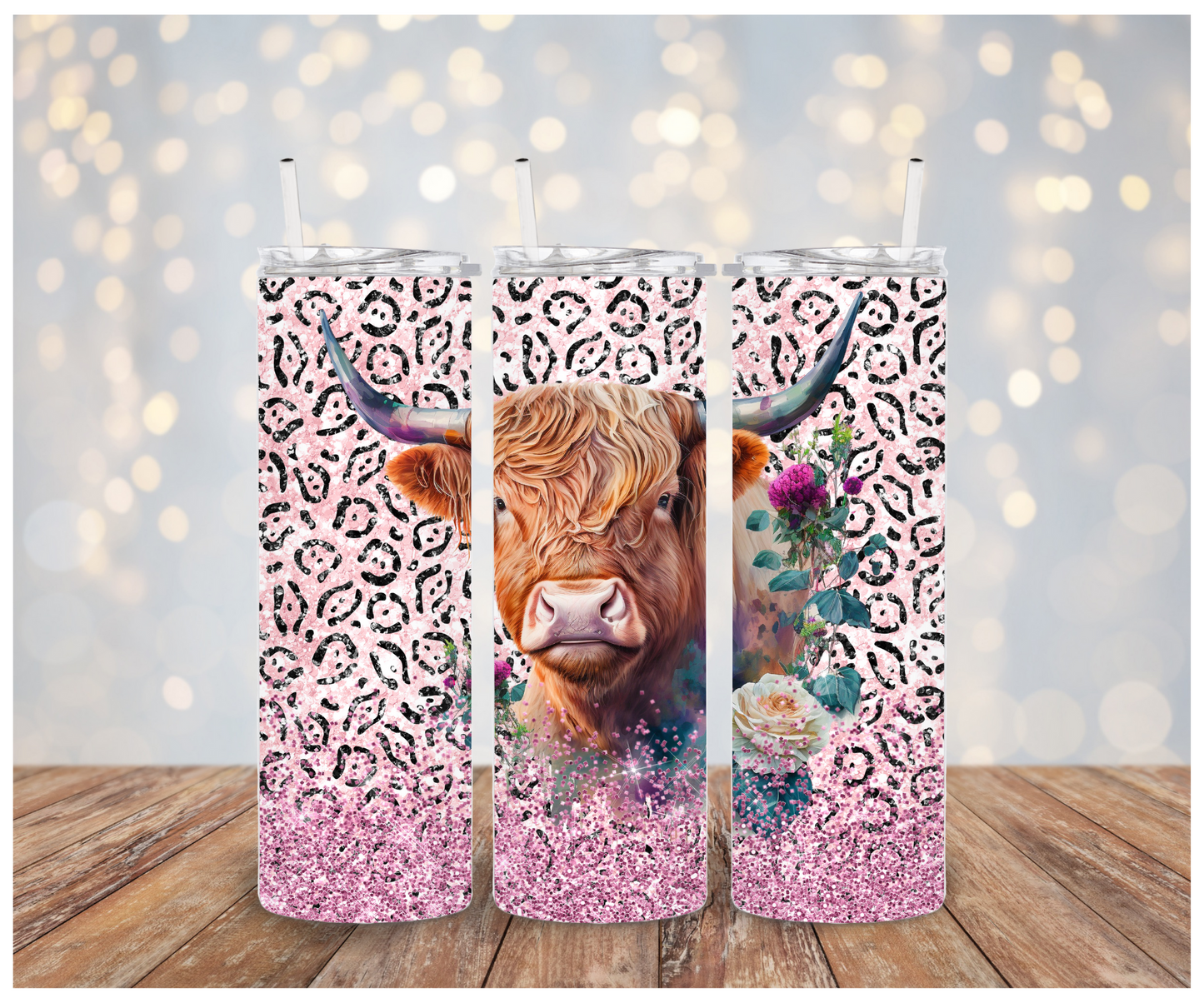 Leopard Glitter Highland Cow Sublimation Transfer