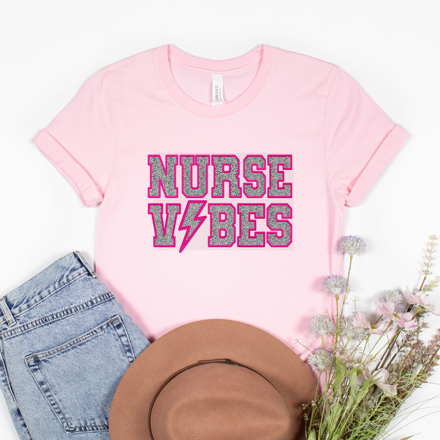 Pink Vibes Embroidered Effect HTV