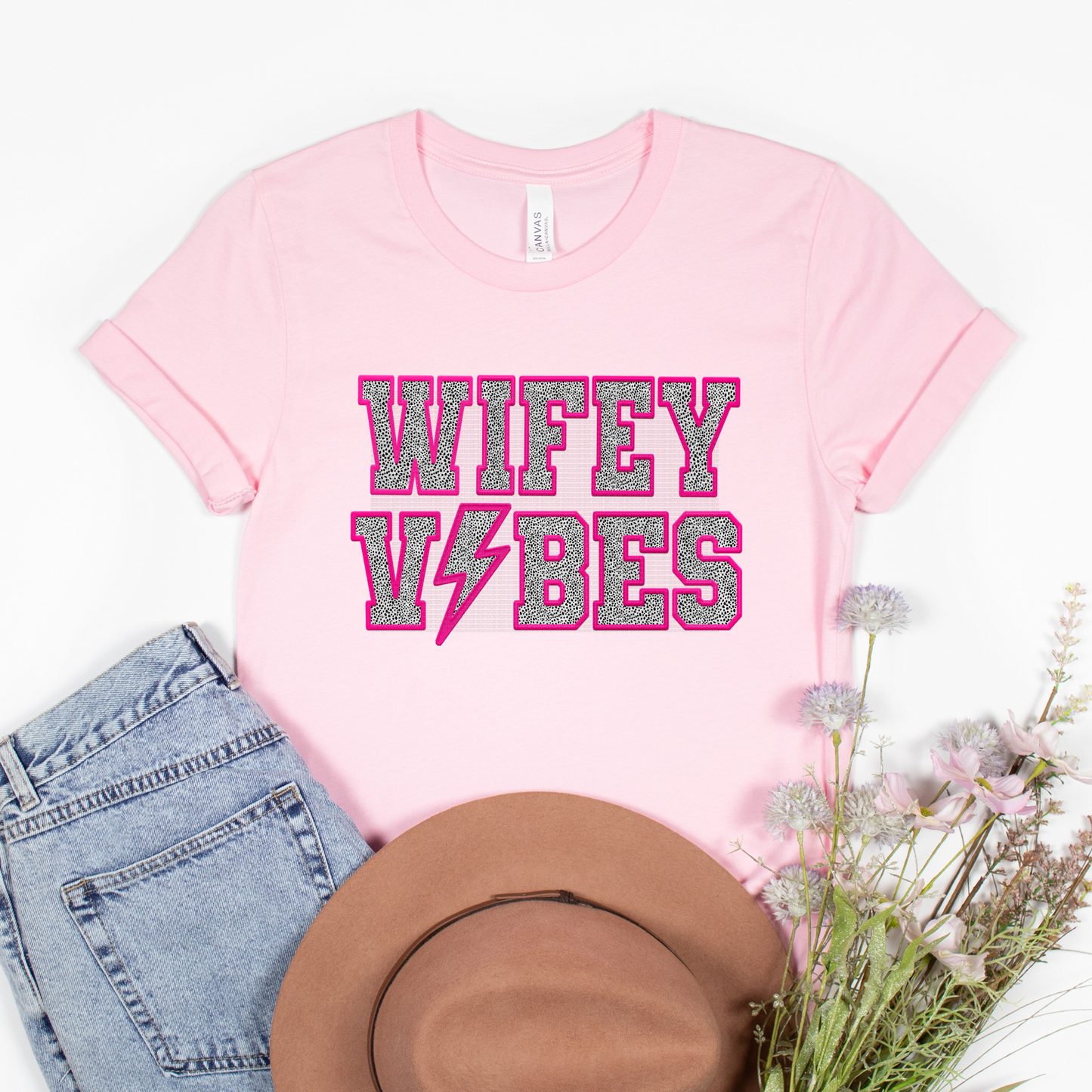 Pink Vibes Embroidered Effect HTV