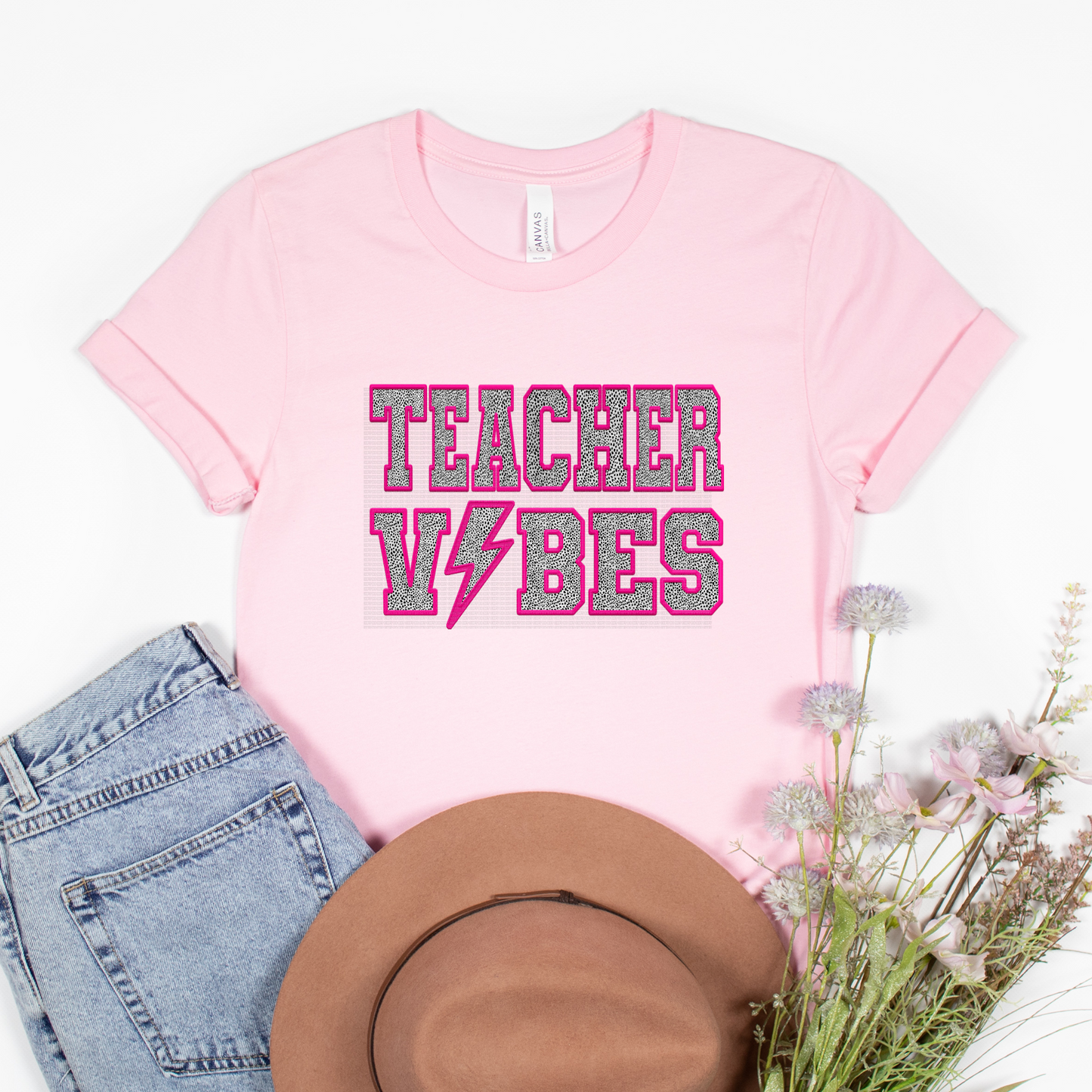 Pink Vibes Embroidered Effect HTV