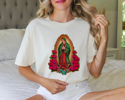 Lady Of Guadalupe red roses Direct To Film Transfer