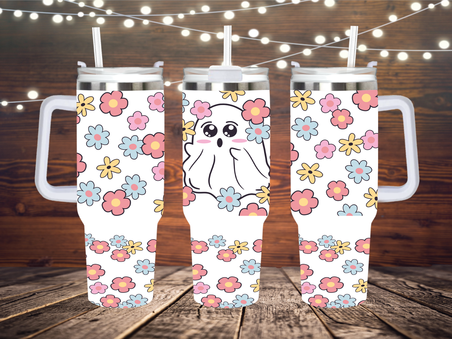 Cute Ghost floral 40oz Quencher Sublimation Transfer