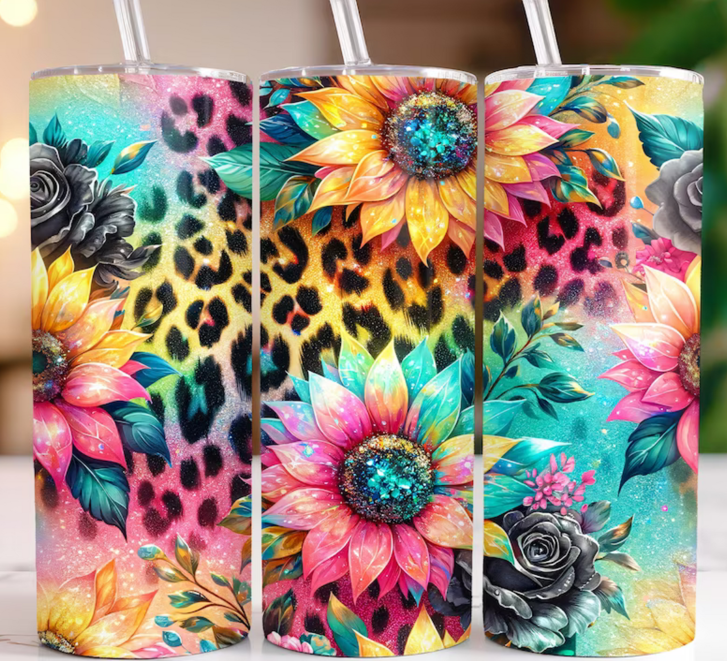 Leopard colorful sunflowers    Sublimation Transfer