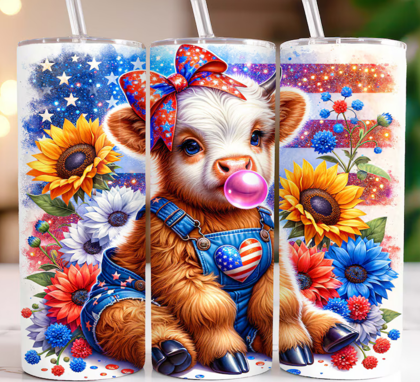 Patriotic highland cow  Sublimation Transfer