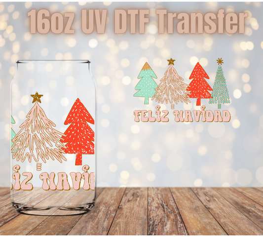 Feliz Navidad retro trees UV DTF Wrap