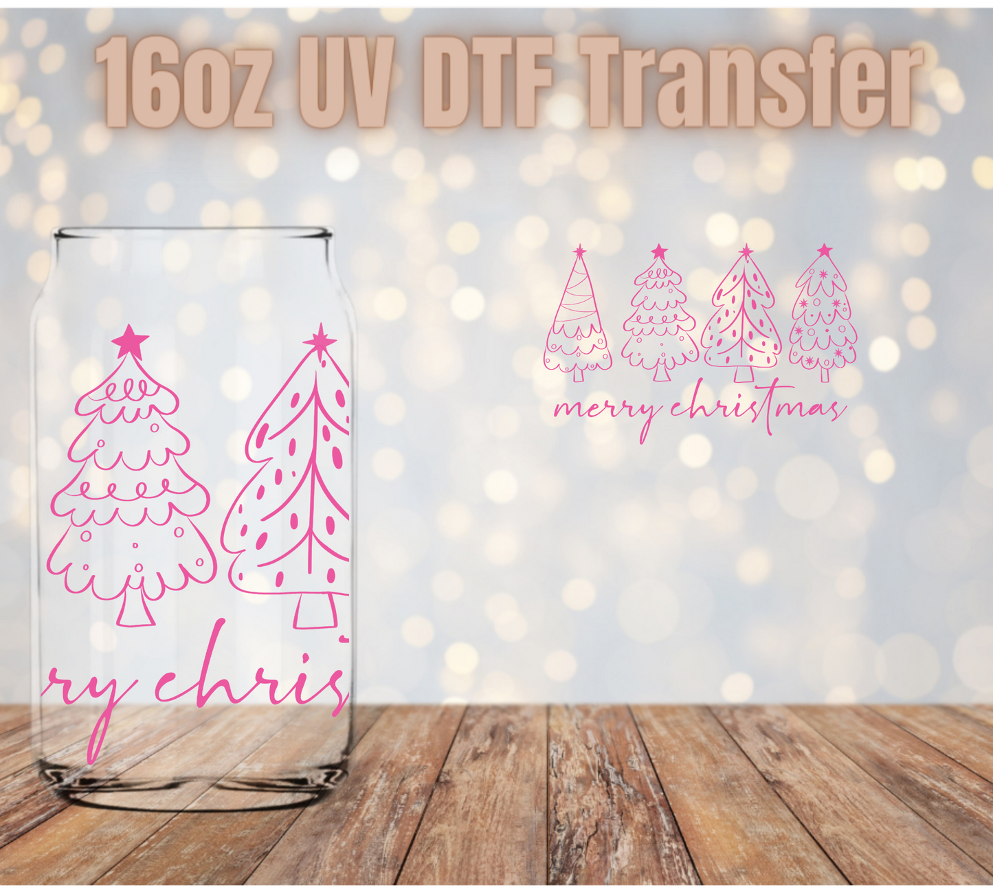 Merry Christmas Pink Trees UV DTF Wrap