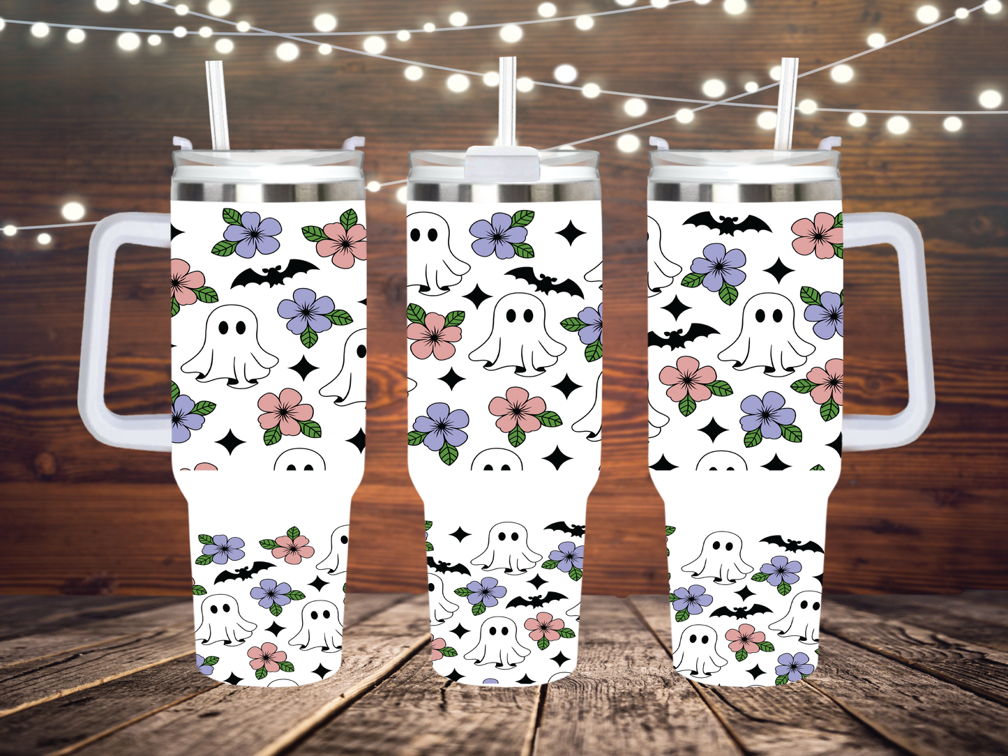 Floral ghost  40oz Quencher Sublimation Transfer