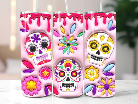 3d Sugar skulls pink Sublimation Wrap