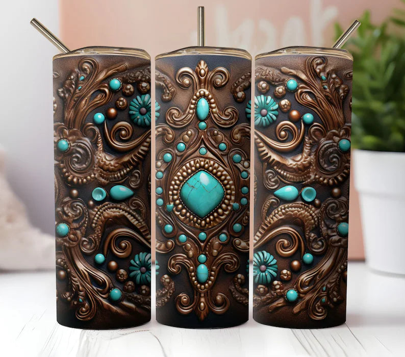 Western Tooled leather & Turquoise Sublimation Transfer