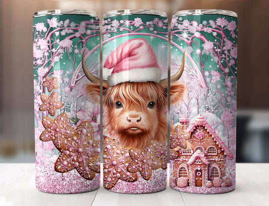 Pink Christmas Highland cow