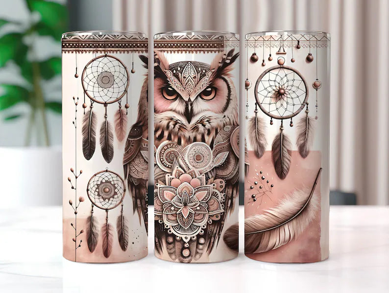 Boho. Owl Tumbler transfer