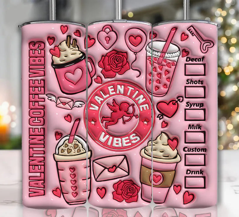 3D Valentine's Coffee Vibes Adhesive Vinyl Wrap