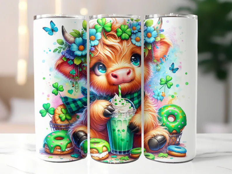 Floral  Lucky  Highland cow  Sublimation Transfer