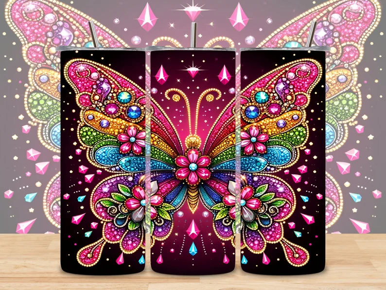 Rainbow gem Butterfly Tumbler transfer