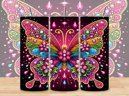 Rainbow gem Butterfly Tumbler transfer