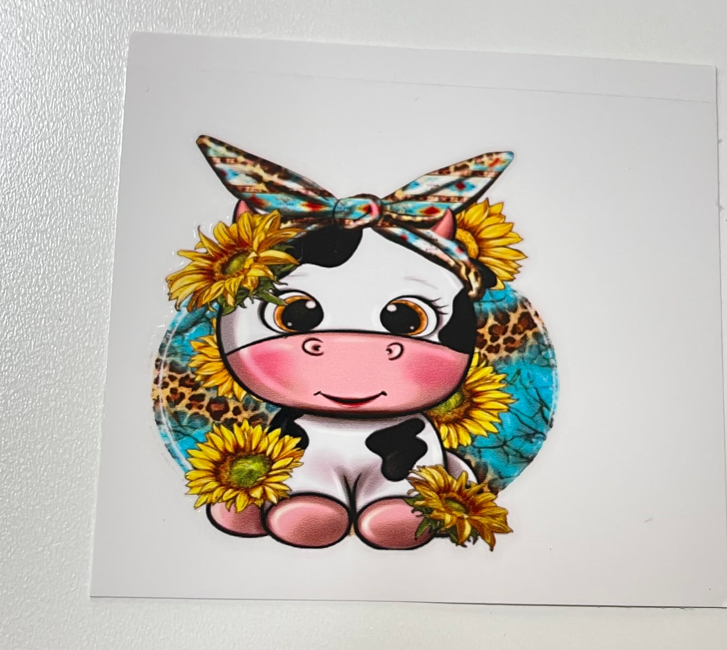 Cute cow sunflowers Small UV DTF Decal