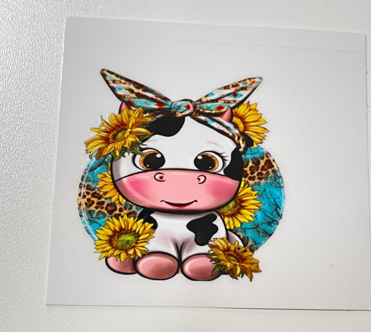 Cute cow sunflowers Small UV DTF Decal