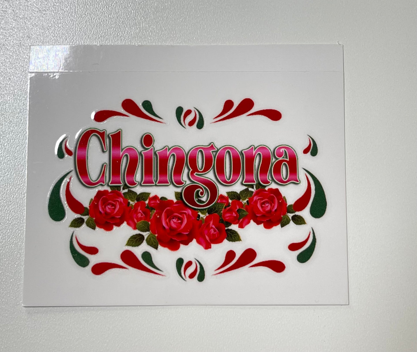 Chingona red FlowersSmall UV DTF Decal