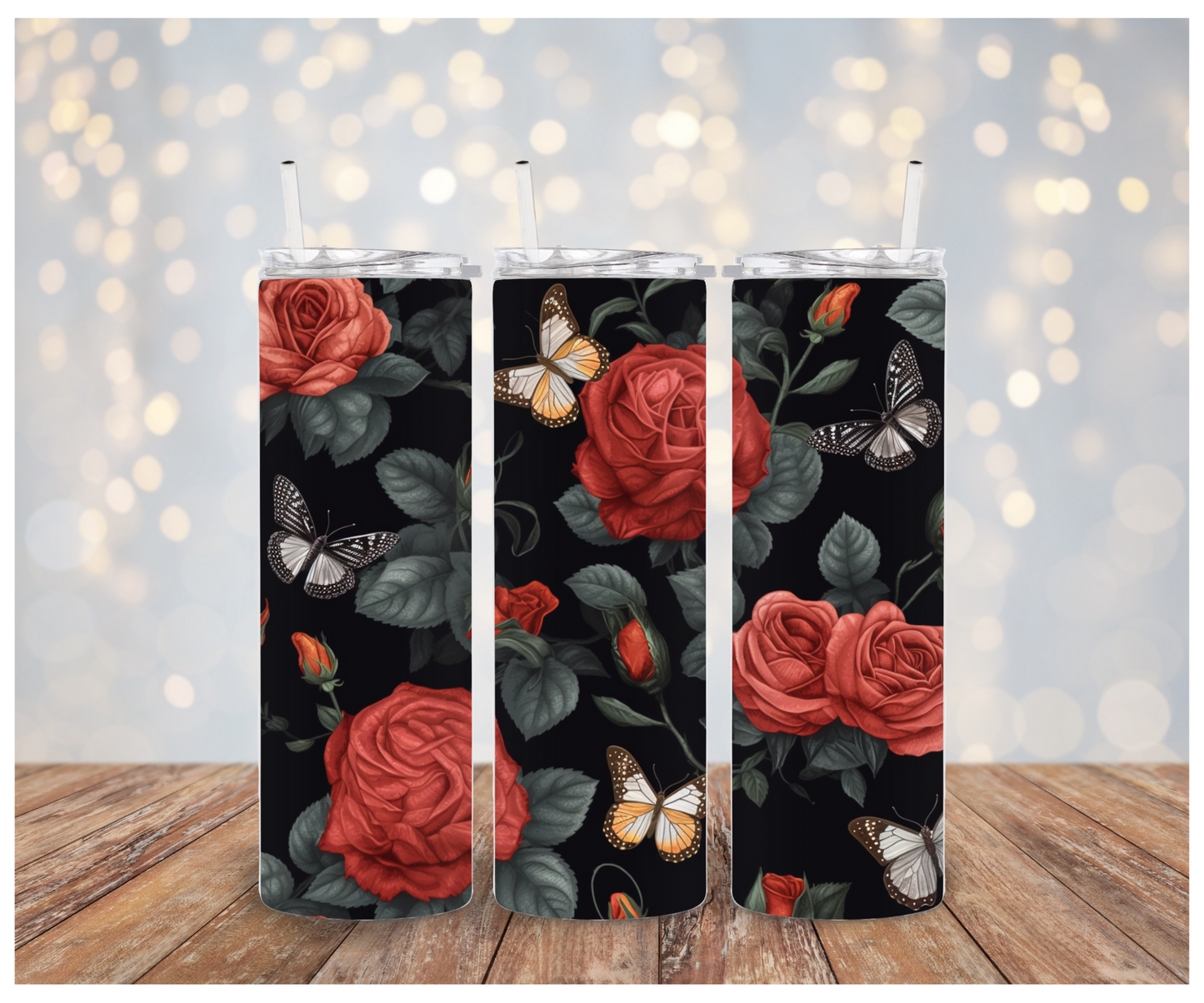 Red Roses and Butterly Adhesive Vinyl Wrap