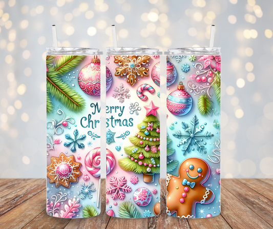 Merry Christmas Pastel Tumbler Transfer