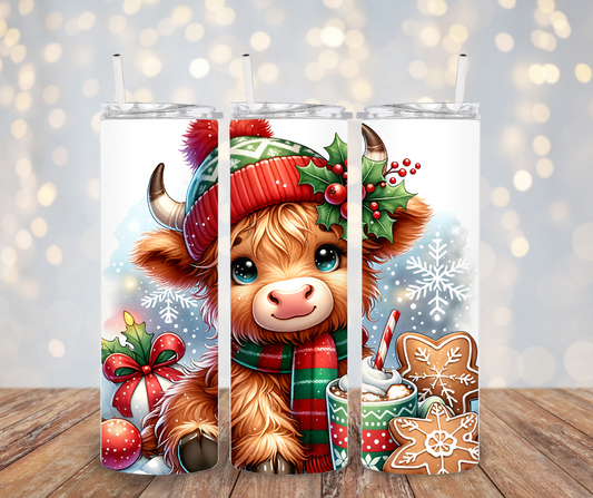 Christmas Highland Cow Tumbler Transfer