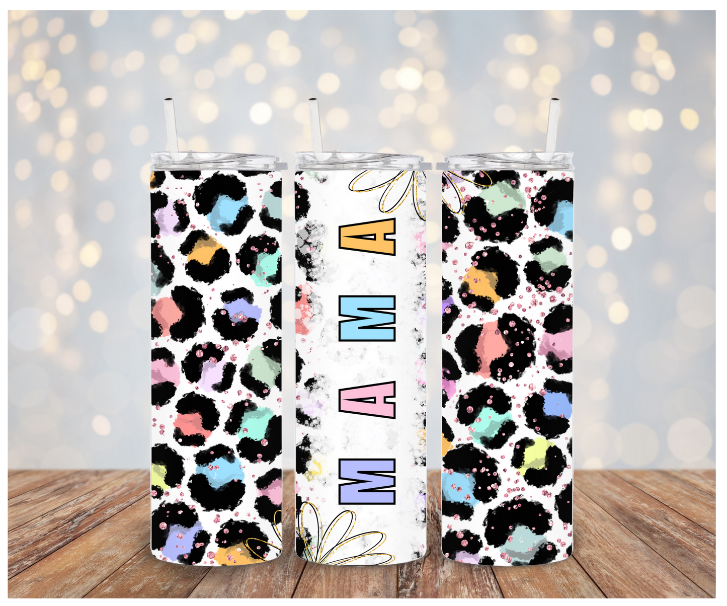 Rainbow Leopard Mama Sublimation Tumbler