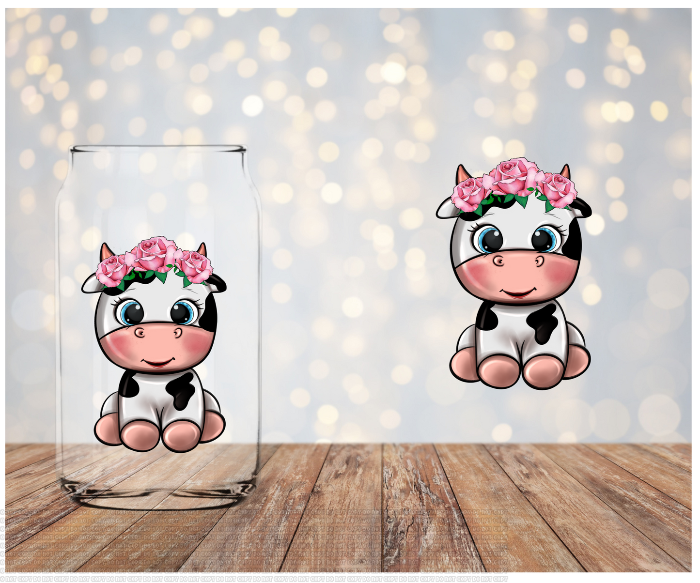 Cow Pink Flowers Decal