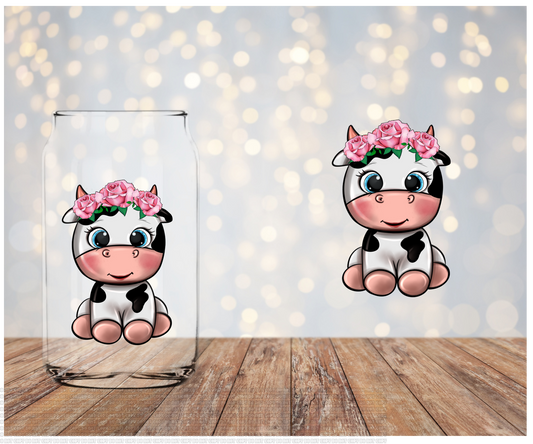 Cow Pink Flowers Decal