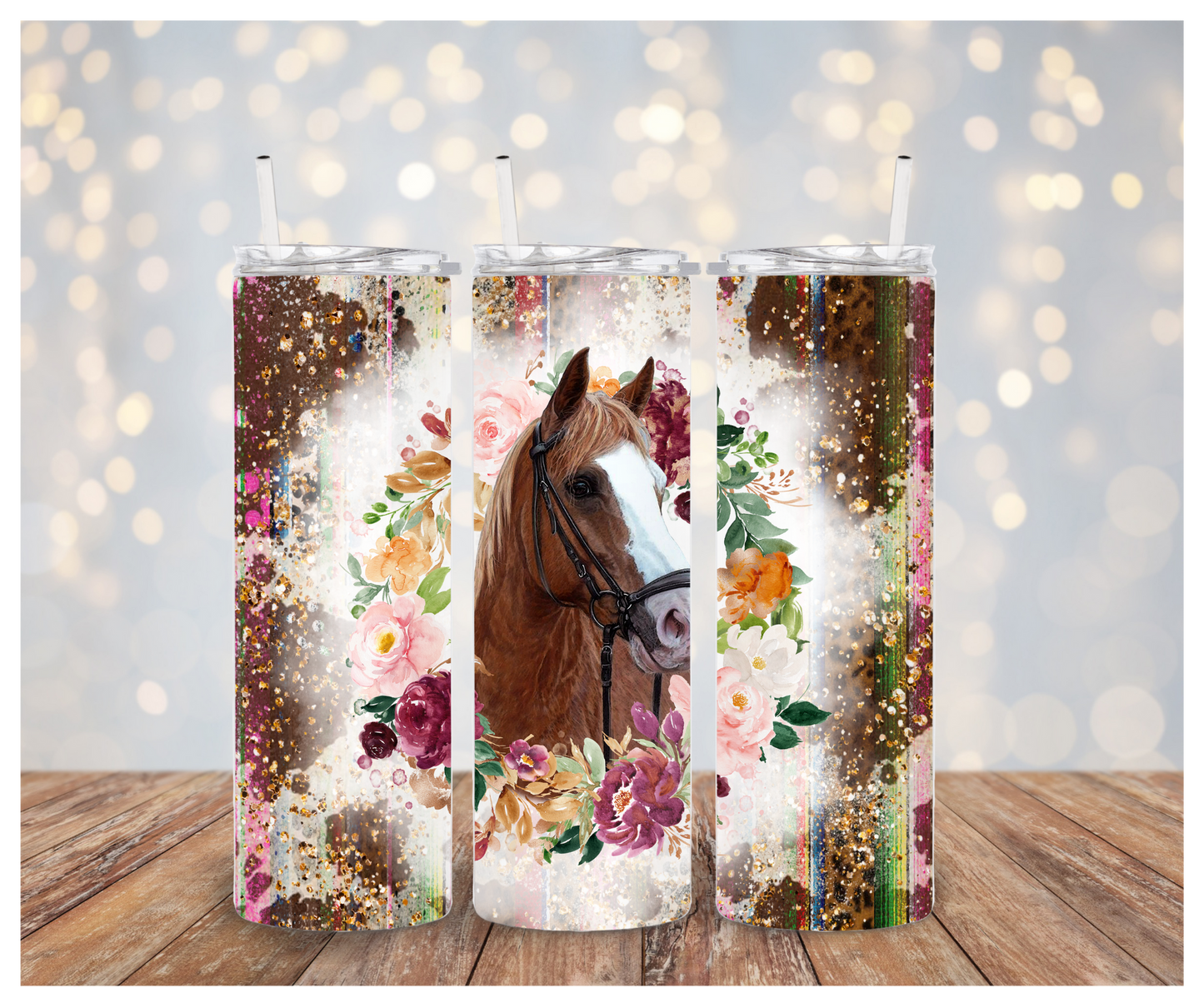 Floral Horse Tumbler Sublimation Transfer