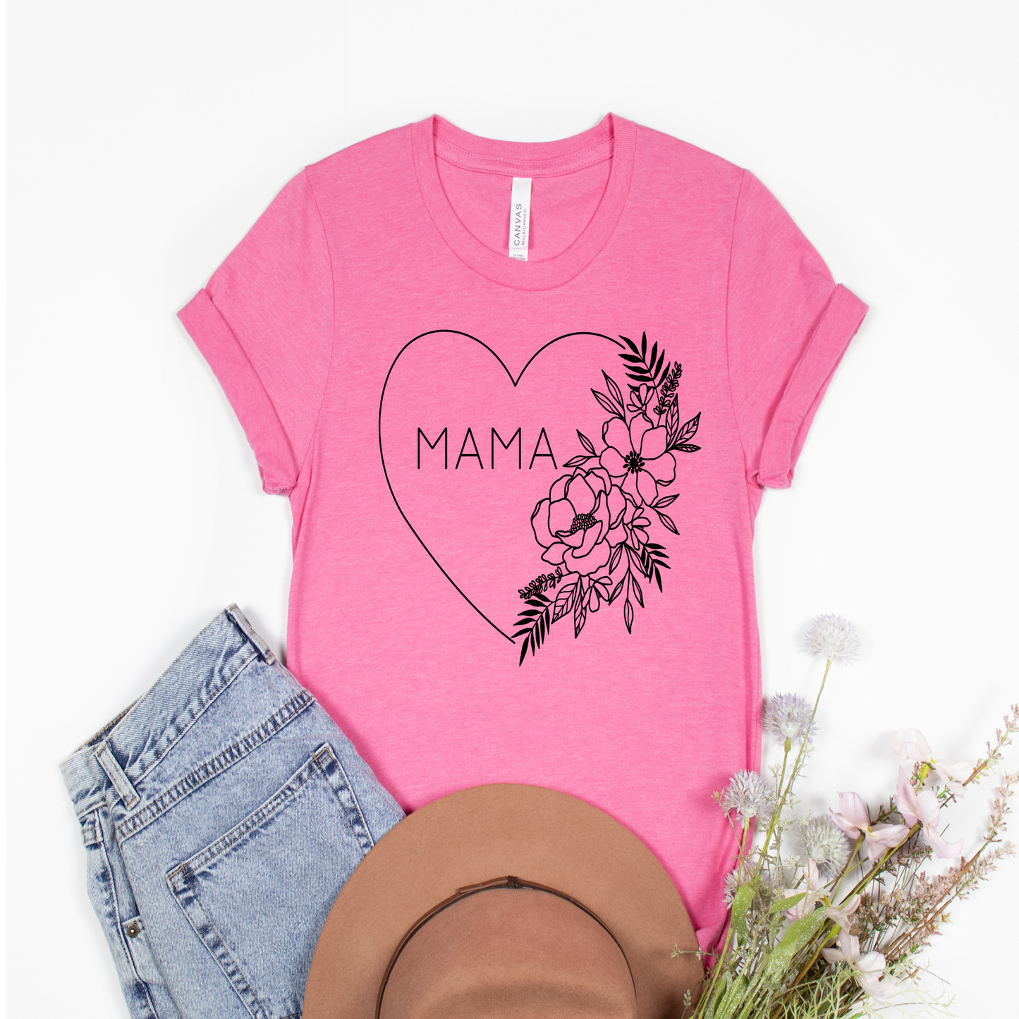 Mama Floral Heart Black Ink