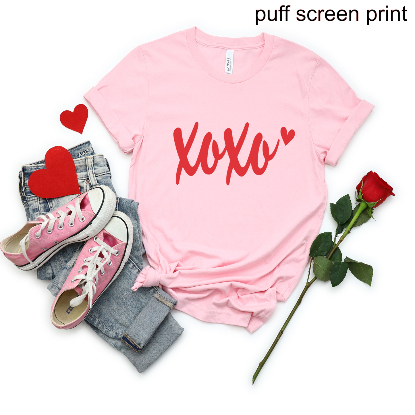 XOXO Red heart PUFF SCREEN PRINT